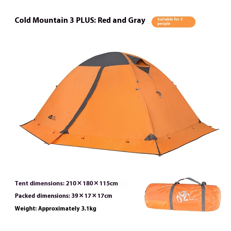 MOBI GARDEN Cold Mountain 3 PLUS Tent with Extended Snow Skirt and Windproof Design, Suitable for 1-3 People - Orange