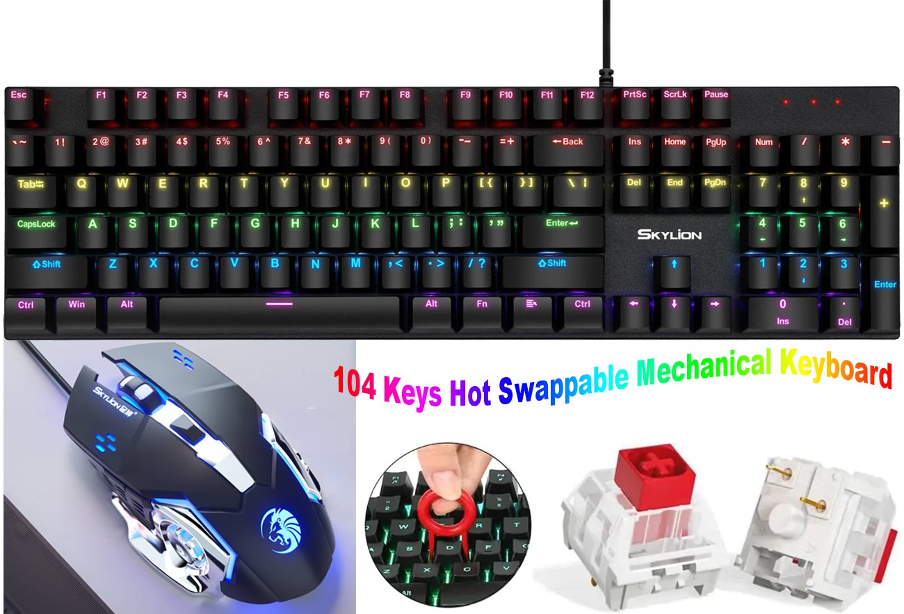Gaming Keyboard and Mouse Set 104 Keys Hot Swappable Real Mechanical ...