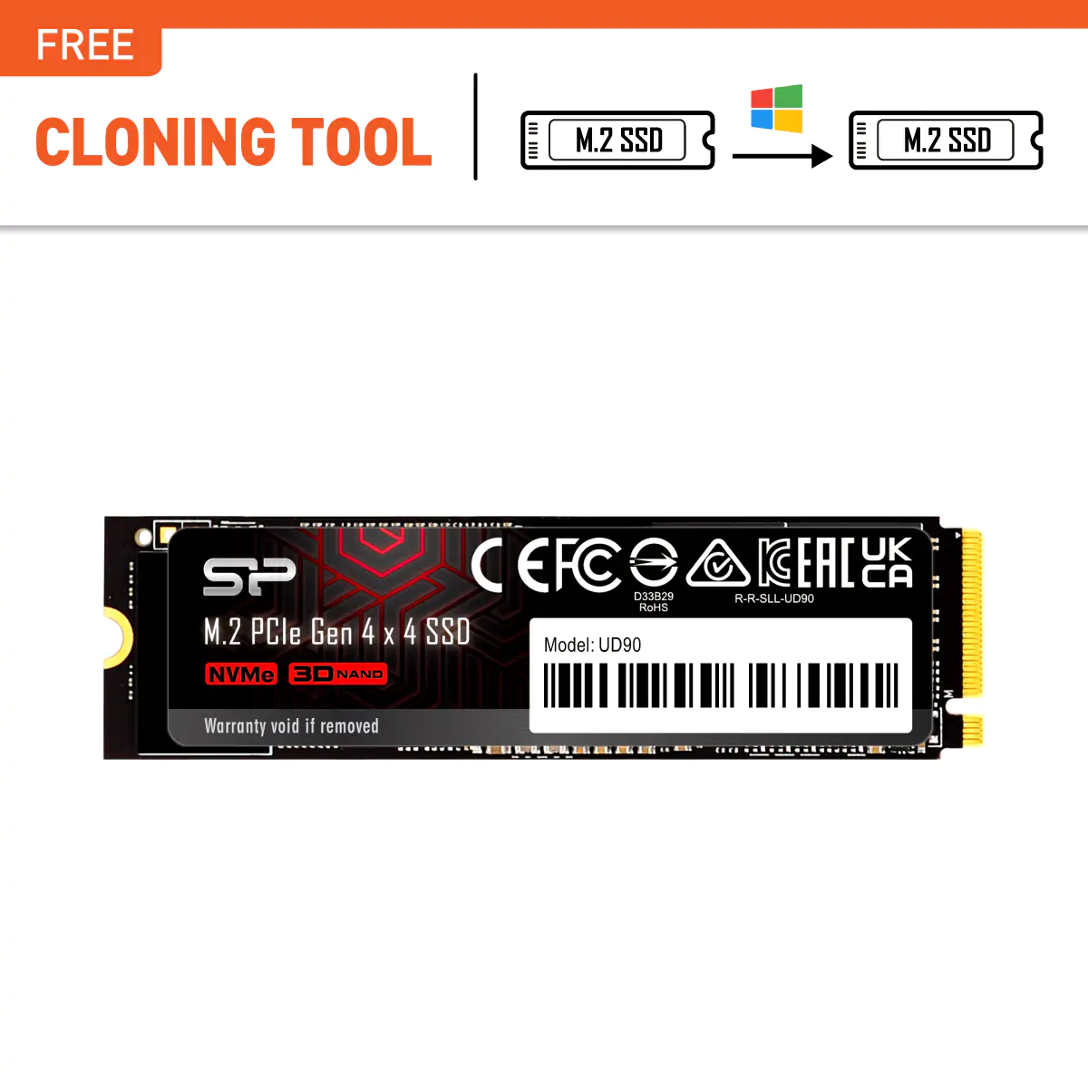 Silicon Power UD90 4TB R/W up to 5,000/4,800 MB/s PCIe NVMe Gen 4x4 M.2 SSD - SZ04KGBP44UD9005AU