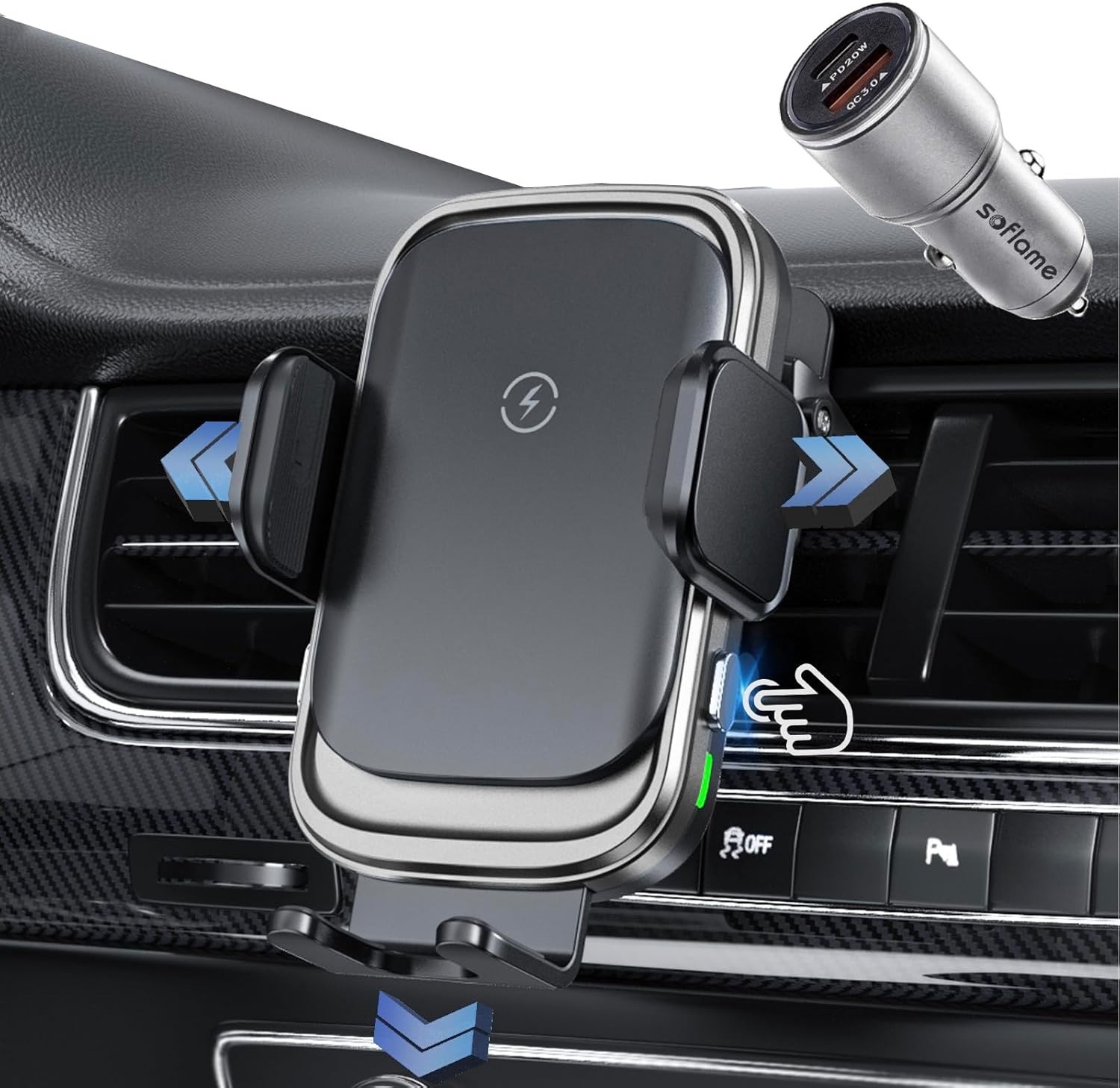 Wireless Car Charger, 15W Full Auto-Clamping Fast Charging Air Vent Car Wireless Charger for iPhone 16 Series/15 Series/14 Series/11-13 Series