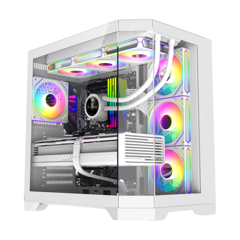 Gamemax Computer case, Fish  tank ATX Case, 4 x ARGB fan - White
