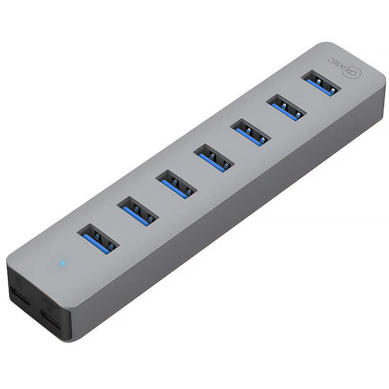 Cruxtec 7-Port Aluminum USB 3.0 Hub with USB-C Power Supply Port (AU3-H7-SG)