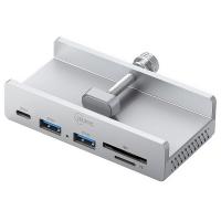 Cruxtec 5-Port Aluminum Clamp USB 3.0 Hub with USB-C Power Supply Port and Card Reader (TC3-1C2ATS-SV)