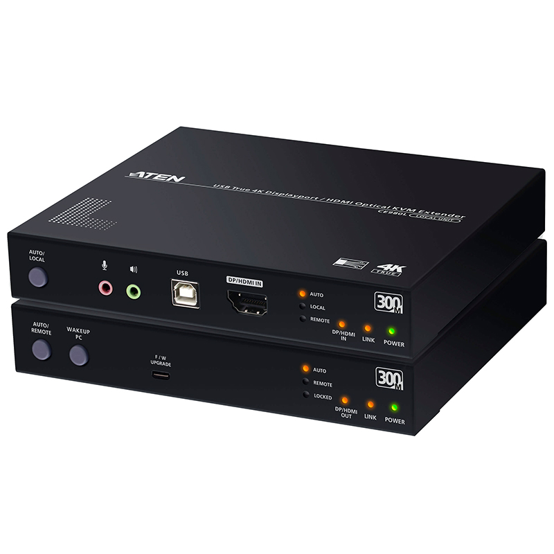 Aten USB True 4K DisplayPort/HDMI Optical KVM Extender - True 4K @ 300m (CE980)
