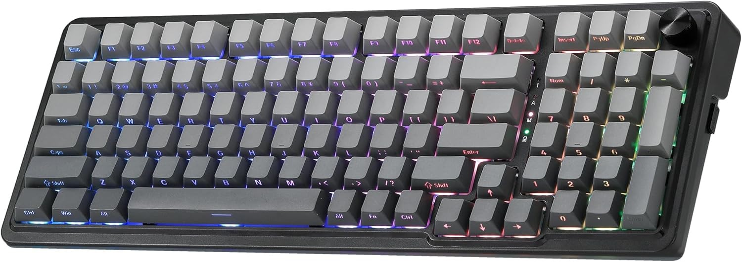 Redragon K686 PRO 98 Keys Wireless Gasket RGB Gaming 3-Mode Win/Mac Mechanical 5-Layer Noise Dampening Keyboard，Hot-Swap in Linear Red Switch, Blue Hi