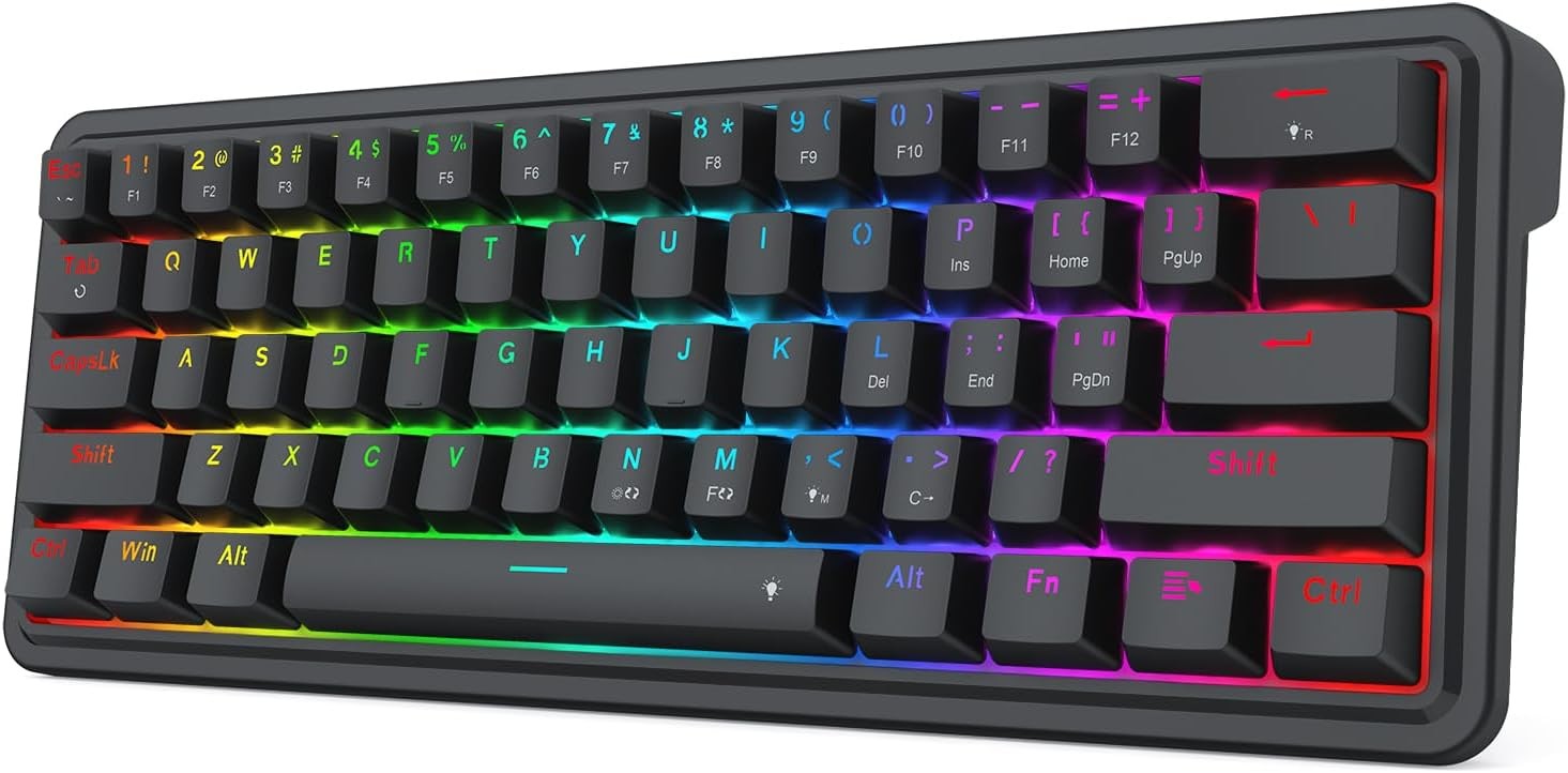 Redragon K722 60% Wired Gasket RGB Gaming 61 Keys Hot-Swap Mechanical 3-Layer Noise Dampening Keyboard,Dragon Chant Switch