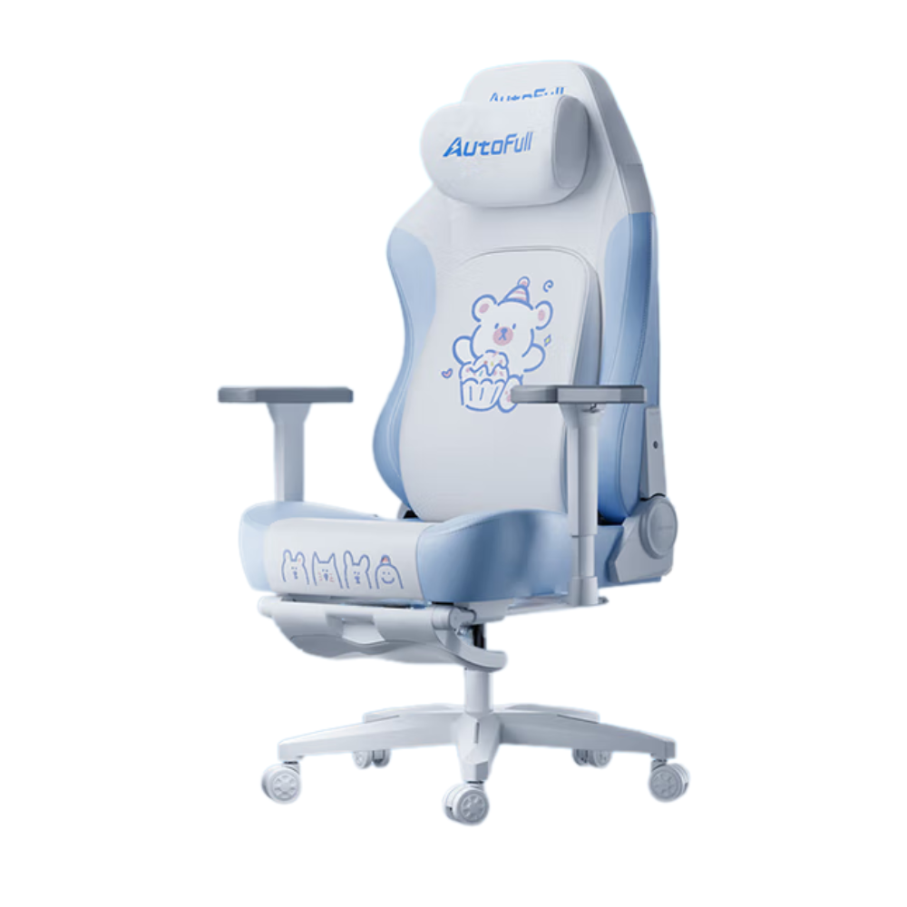 AutoFull C3Pro Gaming Chair With 3D Headrest & Advanced Lumbar support (Snow White Bear edition)