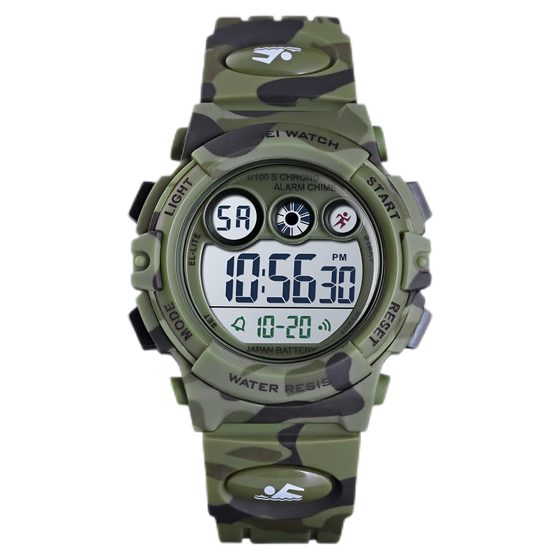 Single display electronic watch, student children's sports multifunctional shockproof and waterproof watch 1547-armygreen