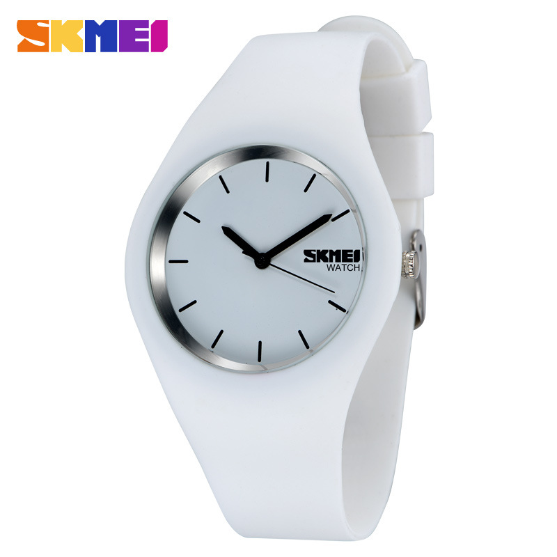 Student silicone waterproof pointer watch simple men's and women's jelly colored gift electronic watch 9068-white