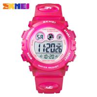 Multi functional waterproof children's watch with colorful LED luminous transparent case, personalized student electronic watch 1451-rose red