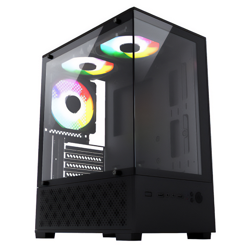 Equites T8 Panoramic View mATX Case with 600W Power Supply - Black (Case-T8-600)