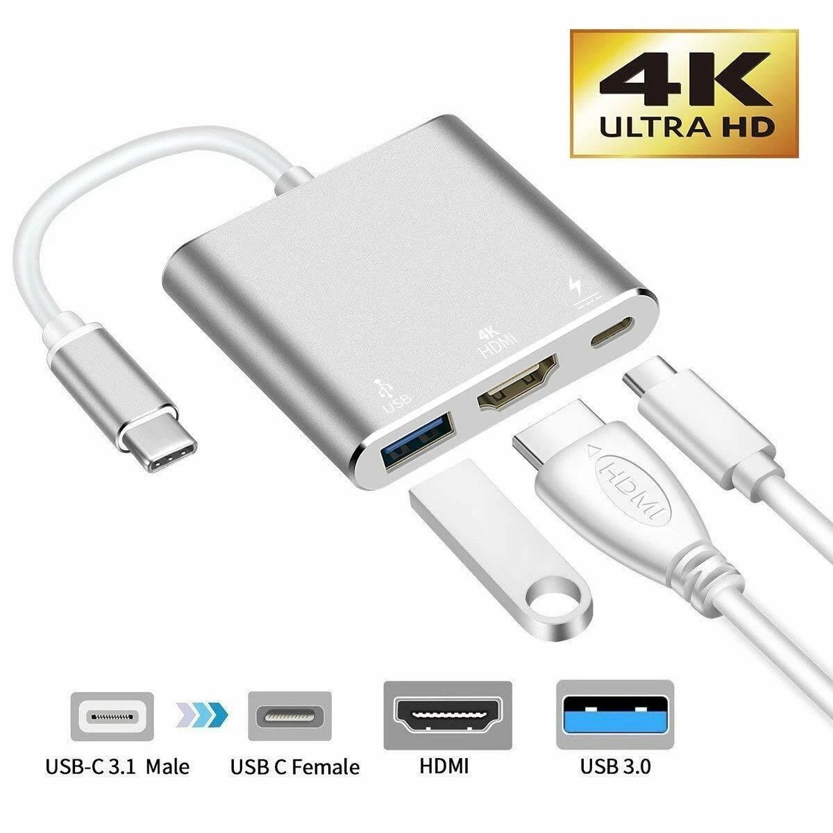 USB-C to HDMI Multiport Adapter, 4K HDMI, USB 3.0, USB-C PD Charging, Compatible with Laptops/MacBook/NUC/Chromebook