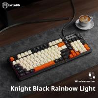 EWEADN G98 98-Key Wired Gaming Keyboard - Rainbow Backlight, Ergonomic Design with Multimedia Knob & Spherical Keycaps - Black