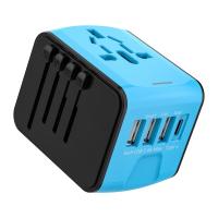 International Universal Travel Adapter - Works in 200+ Countries, 3 USB Ports & Type-C Charger for iPhone, iPad, Tablets & More(Blue)