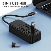 USB 3.0 Hub for Laptop with Type-C DC5W, Multi Port Expander, Fast Data Transfer USB Splitter Compatible with Windows PC, Mac, Printer, Mobile HDD
