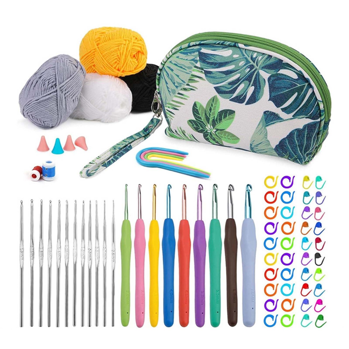 76pcs Crochet Kit Crochet Hooks Yarn Set With 4 Yarn Balls For Beginner Lovers