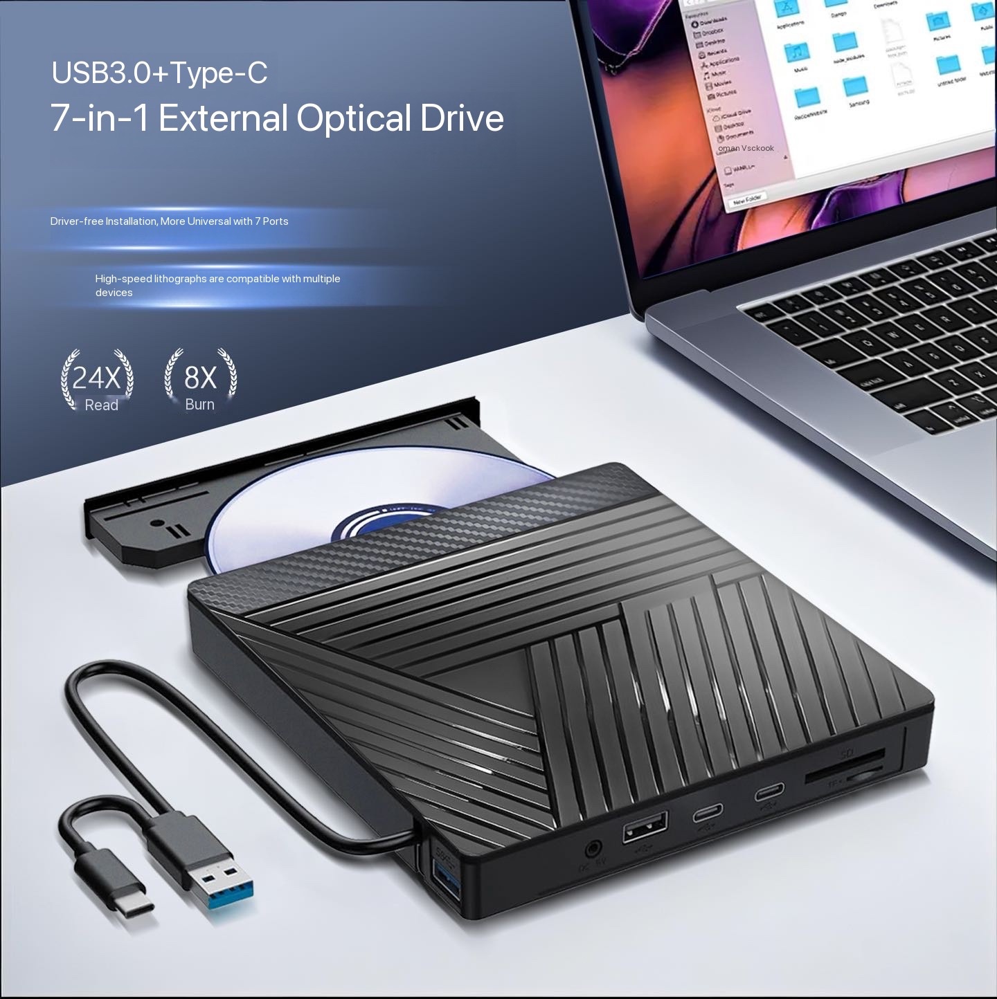 External DVD burner Laptop universal seven-in-one reader USB3.0 optical drive burner 