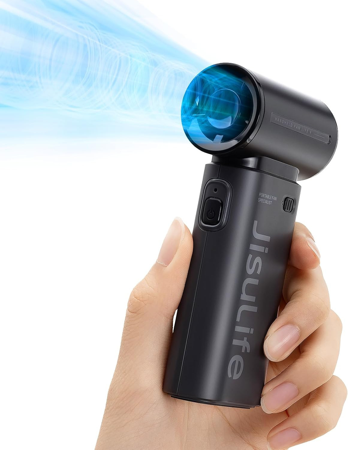 JISULIFE Portable Handheld Fan Life9,Turbo Power High Speed Air[18H Max Cooling Time],5000mAh Rechargeable,5 Gear Wind,Mini Pocket Design-Black