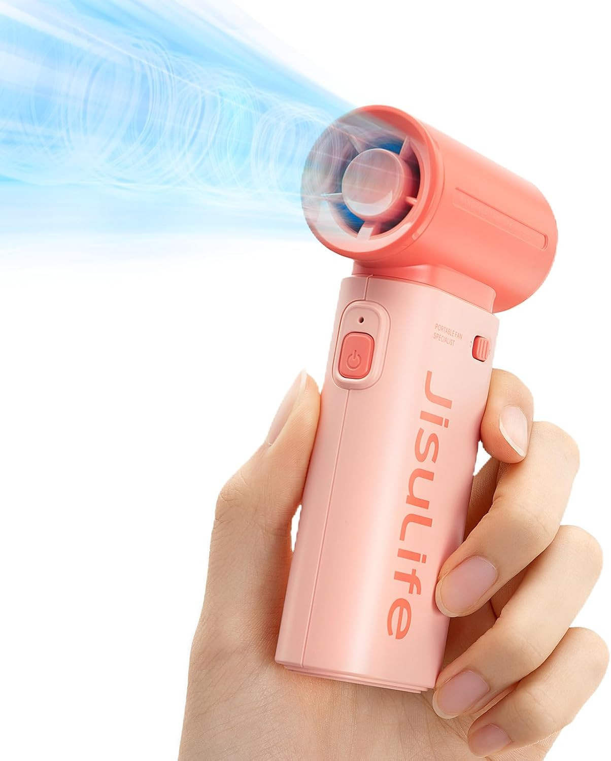 JISULIFE Portable Handheld Fan Life9,Turbo Power High Speed Air[18H Max Cooling Time],5000mAh Rechargeable,5 Gear Wind,Mini Pocket Design-Pink
