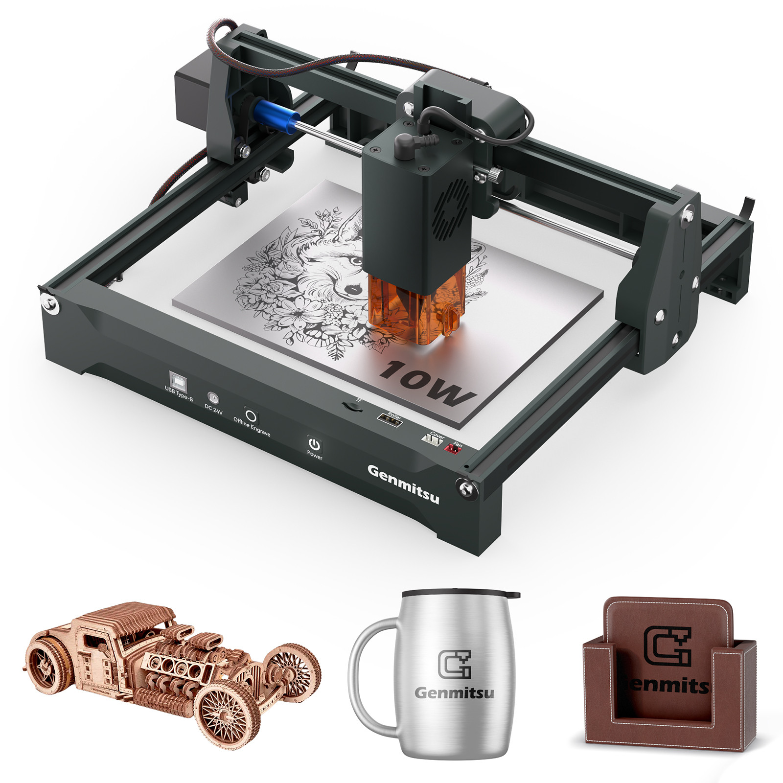 Kortek Laser Engraver Machine, 10W, ±0.01mm High Precision, IR Laser Compatible, Portable CNC Laser Cutter