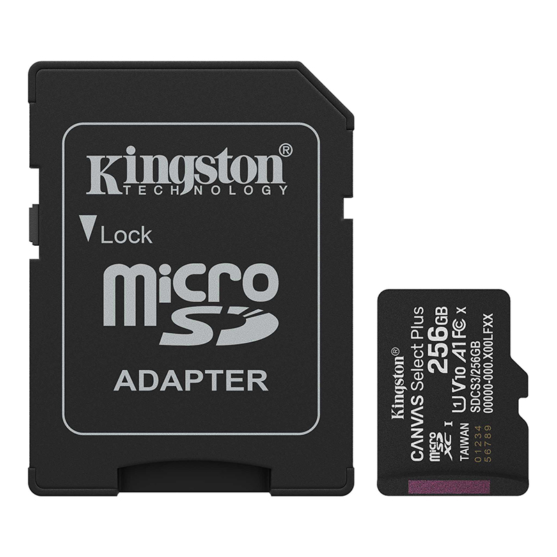 Kingston Canvas Select Plus 256GB 150MB/s MicroSD Card with Adapter (SDCS3/256GB)
