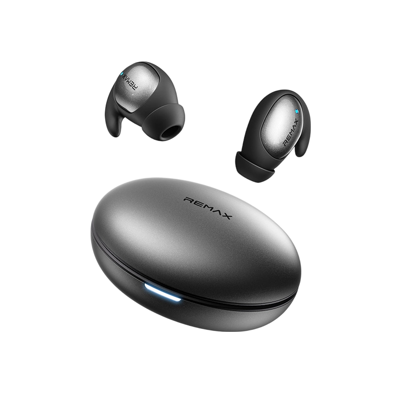 REMAX Sleep Wireless Stereo Music Calling Headphones Binaural Surround Sound Sleep Mode Hide in your ears and listen comfortably TWS-01- Graphite Ash
