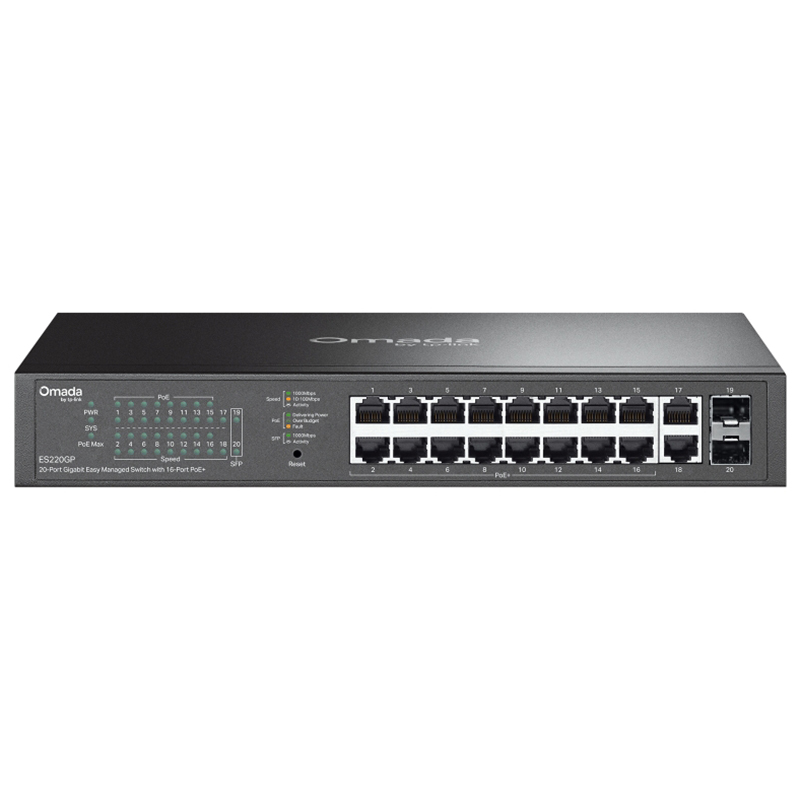 TP-Link Omada 20-Port Gigabit Easy Managed Switch with 16-Port PoE+ (ES220GP)