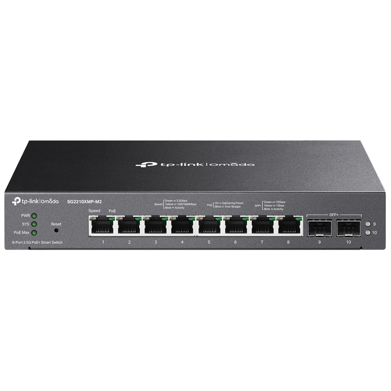 TP-Link Omada 8-Port 2.5G BASE-T and 2-Port 10GE SFP+ Smart Switch with 8-Port PoE+ (SG2210XMP-M2)