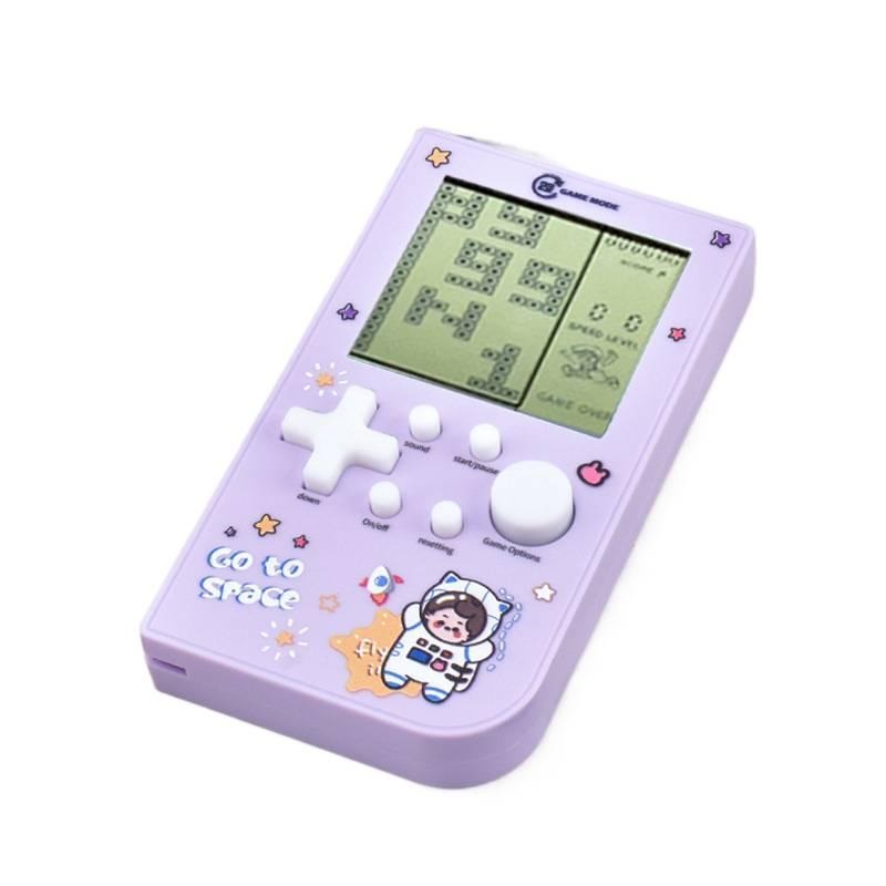 Tetris game console toy, children's nostalgic retro handheld game console - Vertical 3-inch screen purple