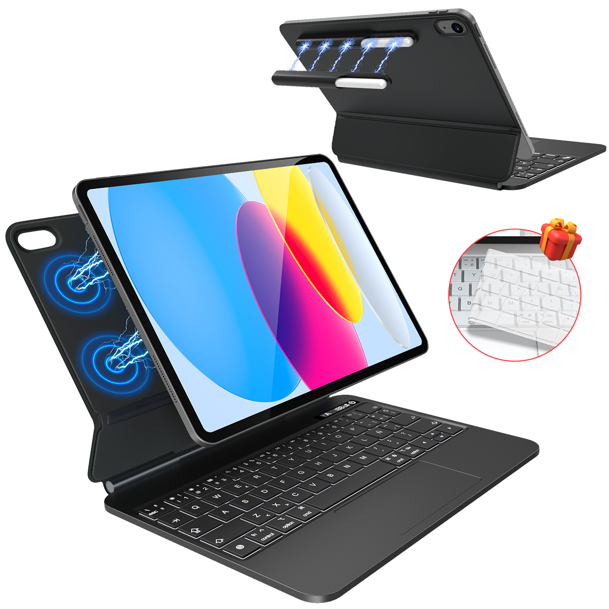 Keyboard for iPad 10 Generation 2022/11 Generation A16 2025 (10.9/11 Inch), iPad 10 Generation Detachable Wireless Bluetooth Case Pencil Holder Black