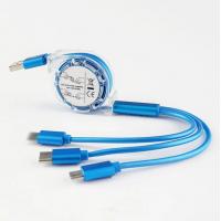 1M Blue 3-in-1 Retractable Metal Data Cable, Fast Charging for Android/Type-C Phones
