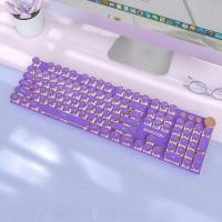 EWEADN V20 Retro Typewriter Mechanical Keyboard,104 Keys Full Size, Purple & Gold Vintage Design, Pink Switches, LED Backlit Gaming Keyboard,Purple