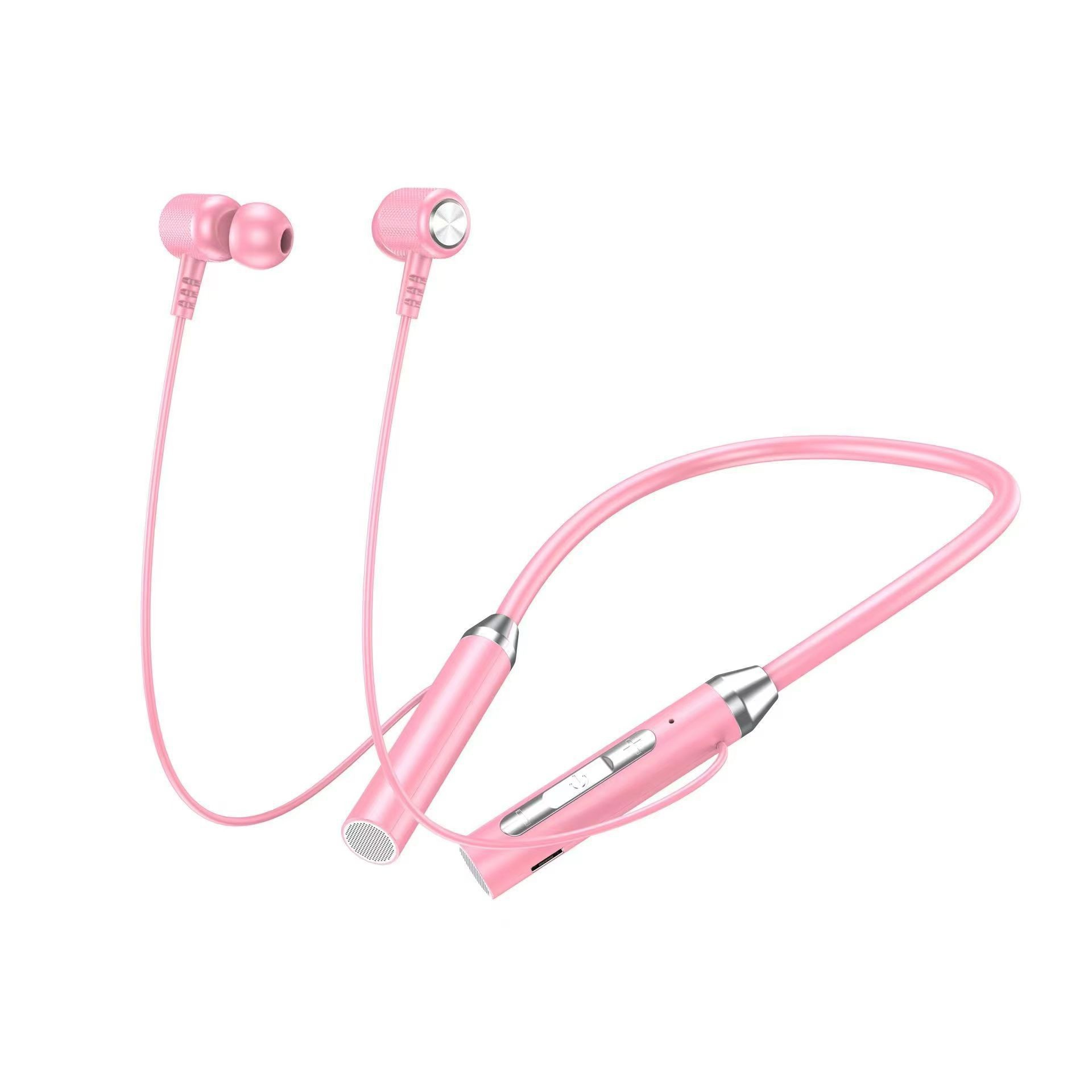 Bluetooth wireless headset neck hanging sports dual ear in neck hanging type with ultra long standby battery life G01-pink