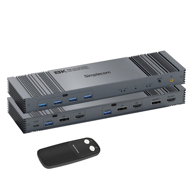 Simplecom 4 Port USB 3.0 Hub with HDMI + DisplayPort Dual Monitor KVM Switch for two Computers (KM490)