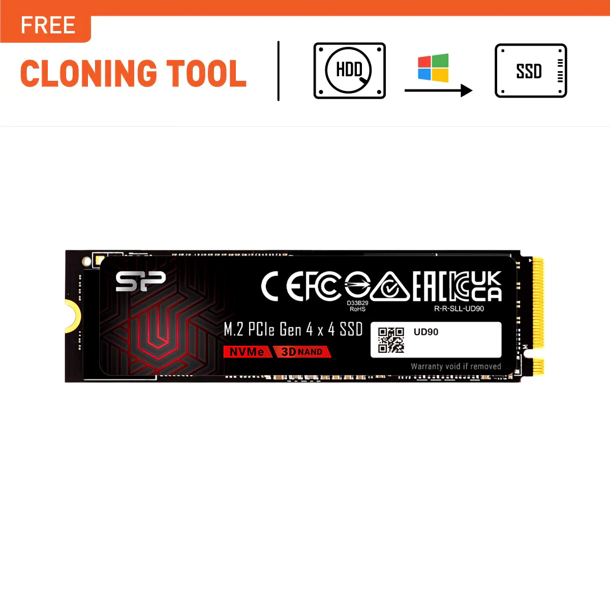 Silicon Power UD90 4TB R/W up to 5,000/4,800 MB/s PCIe NVMe Gen 4x4 M.2 SSD - SP04KGBP44UD9005