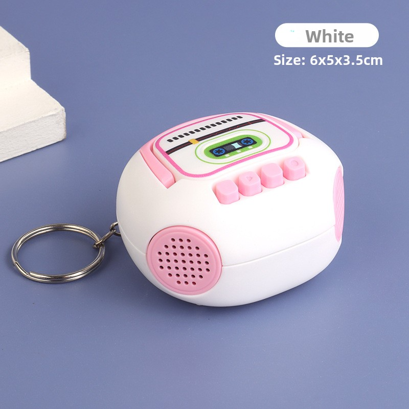 Nostalgic Retro Radio Keychain Mini Recorder Pendant Children's Toy Recording Pendant Gift Recorder - white
