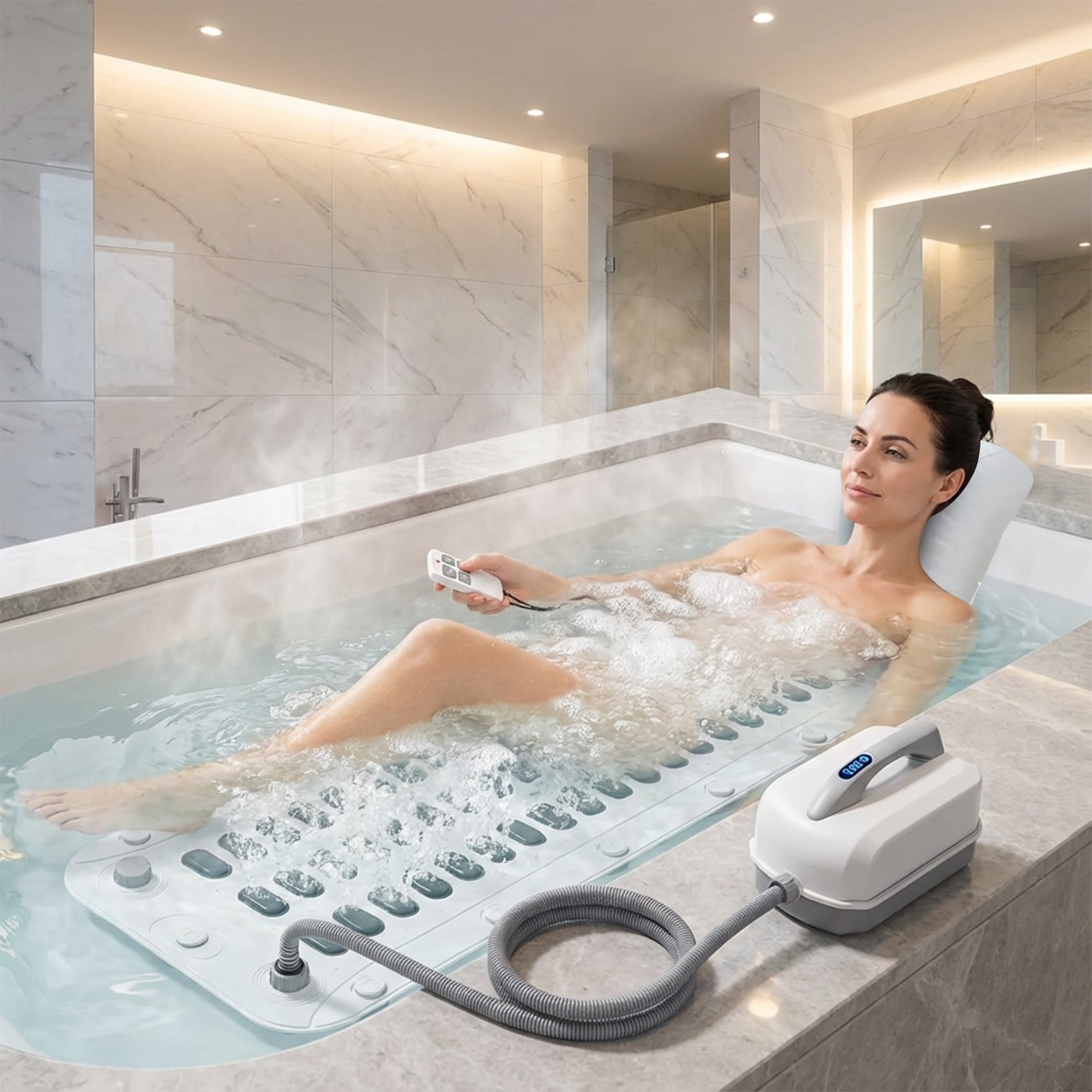 Portable Spa Bubble Bath Massager Spa Waterproof Anti-slip Mat, Electric Bathtub Bubble Massage Mat Adjustable Bubble Settings(48.8Inch)