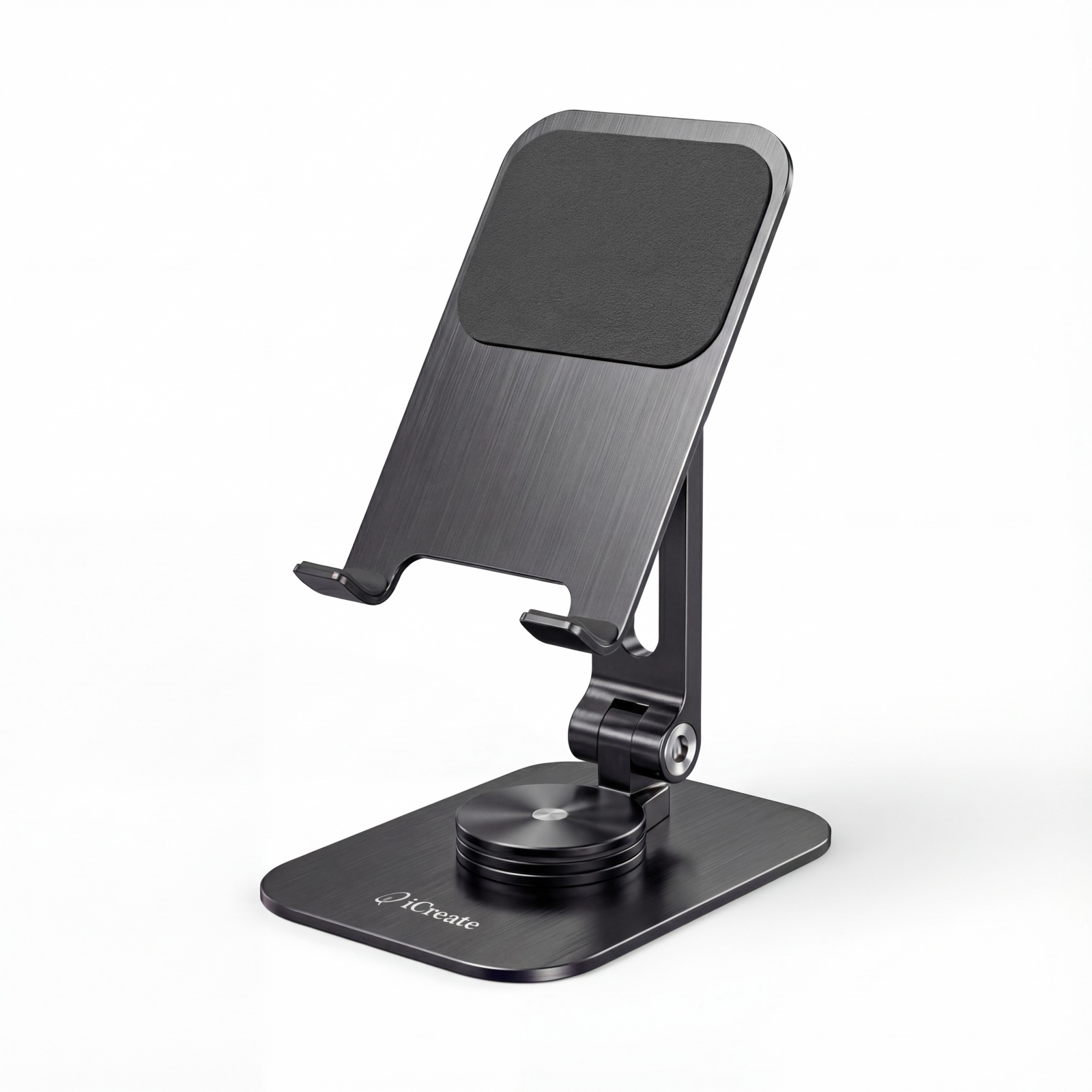 Phone Desktop Stand Aluminum Holder 360° Rotation and Foldable - Black