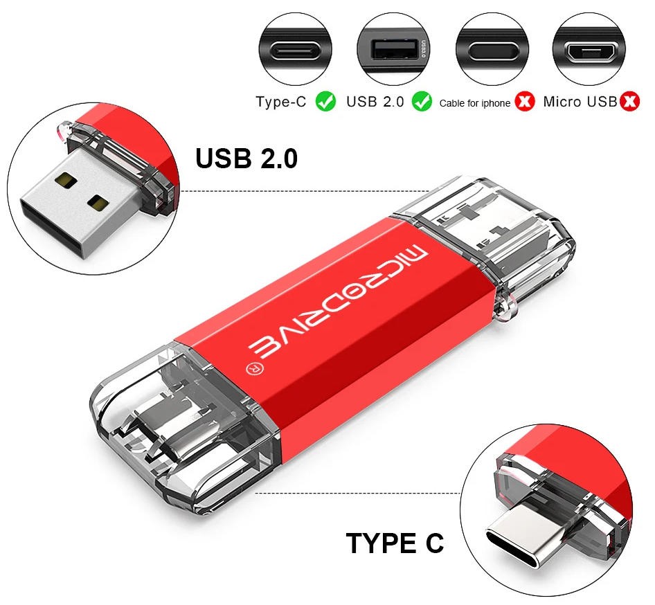 USB Flash Drive Type-C High Speed USB Flash Drive 128GB OTG 2in1 stick disk USB pen drive Durable