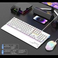 Friend Wolf Wired White Mechanical Keyboard Mouse Blue Switch Gaming Laptop Compatible Mechanical Keyboard Kit 