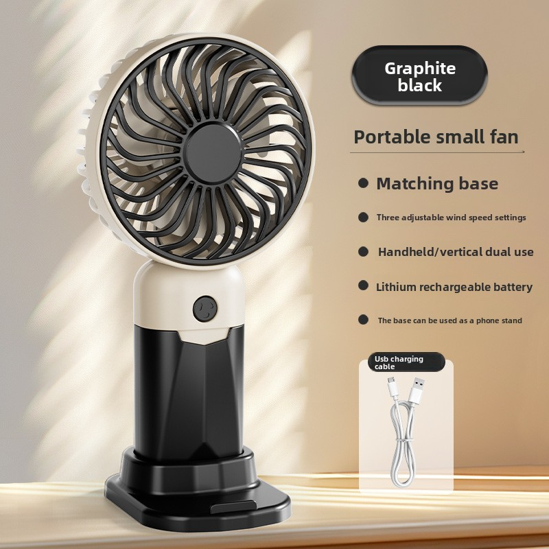 Handheld desktop fan cute cartoon mini portable small USB fan - Summer Black