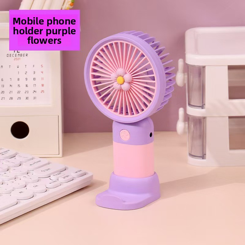 Handheld desktop fan cute cartoon mini portable small USB fan - cherry blossom pink