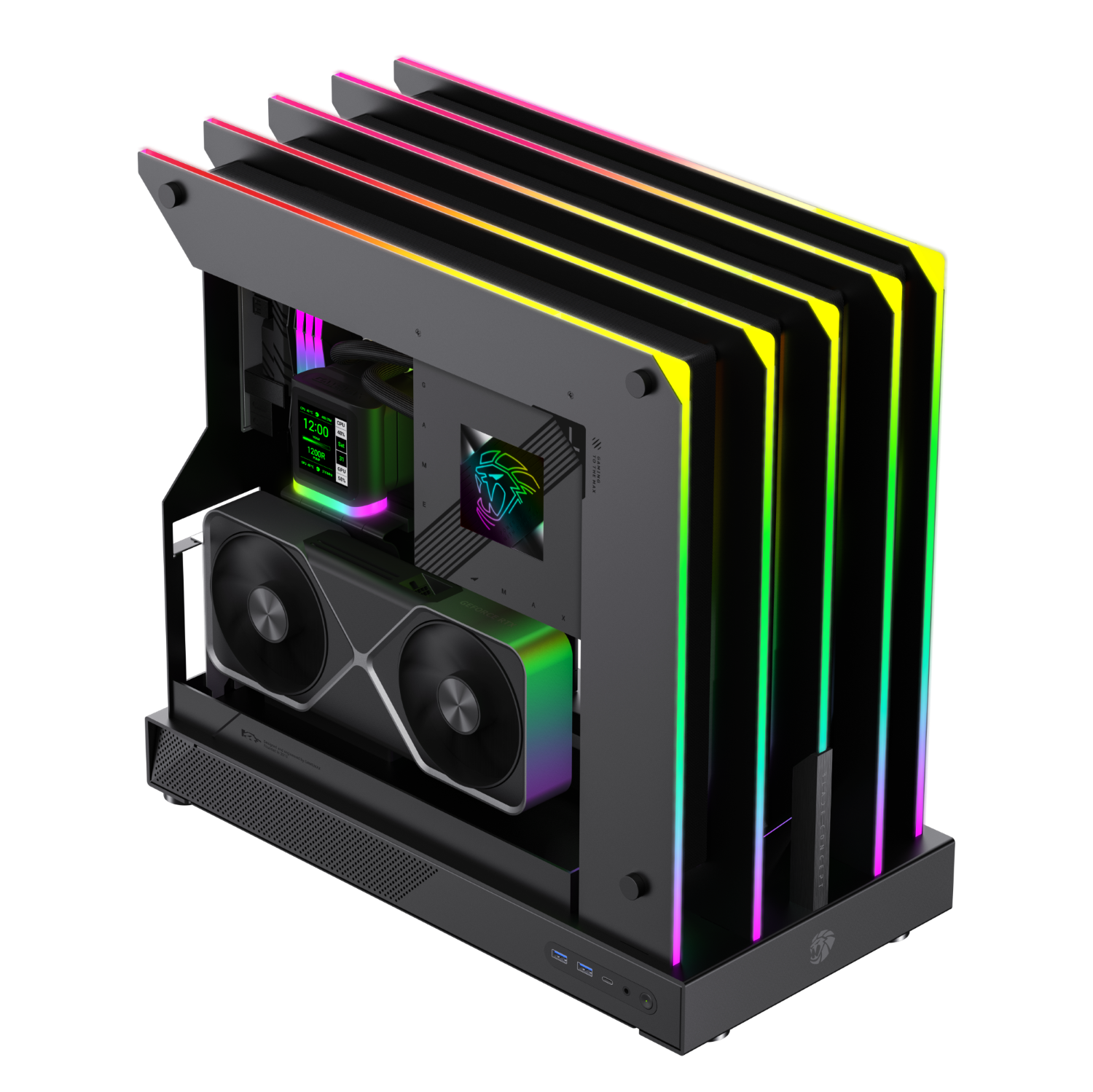 GameMax Blade Concept ATX Gaming Case - Premium Metal Chassis, 5x Integrated ARGB Light Strips, Futuristic High Airflow PC Tower - Black