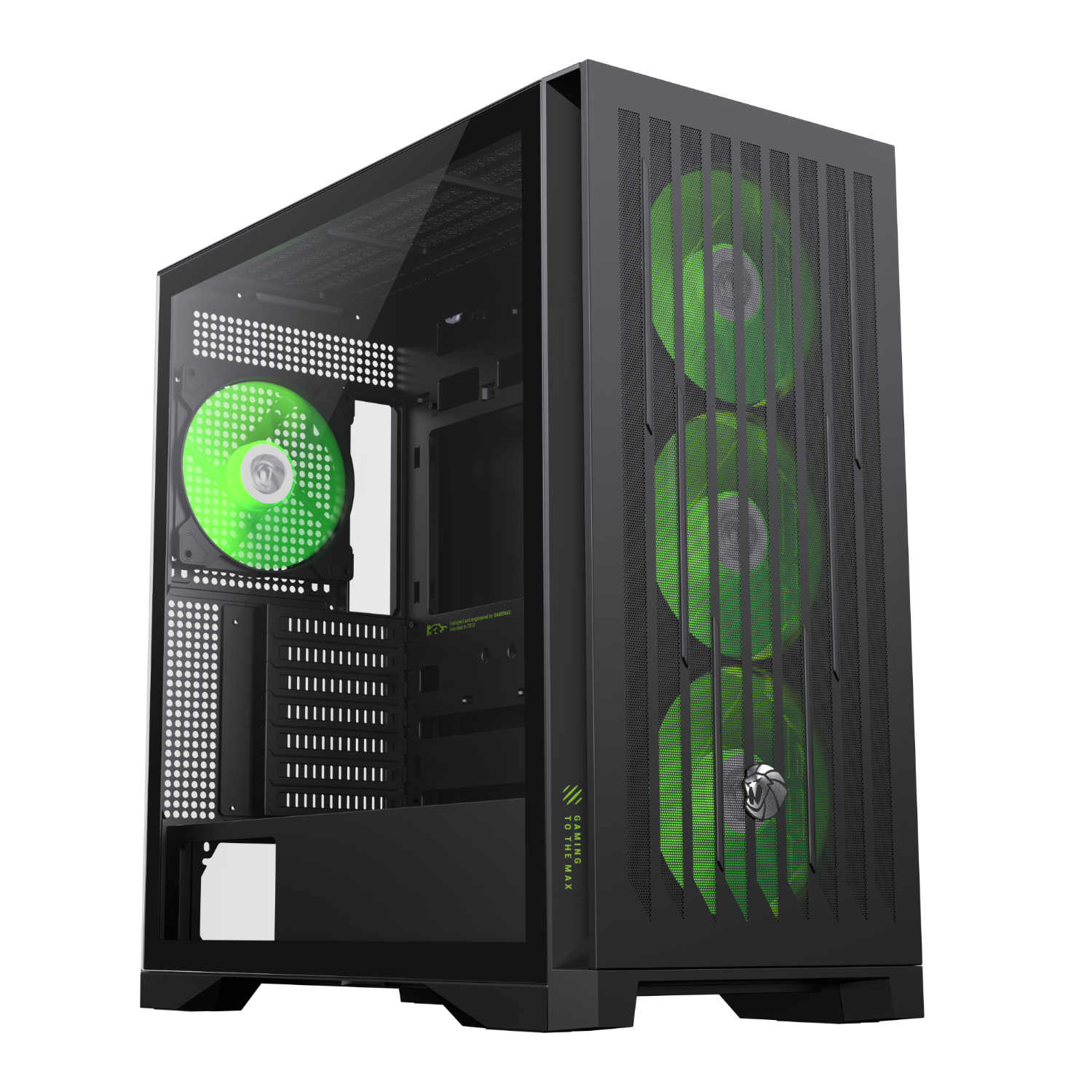 GameMax Leader2 Black E-ATX Gaming Case - 4x ARGB Fans Pre-installed, High Airflow Full Size Chassis, Tempered Glass Window