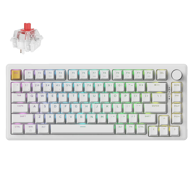 Keychron J2 QMK RGB Hot-Swappable Wireless White Mechanical Keyboard - Super Red Switches (KBKCKJ2Q1)