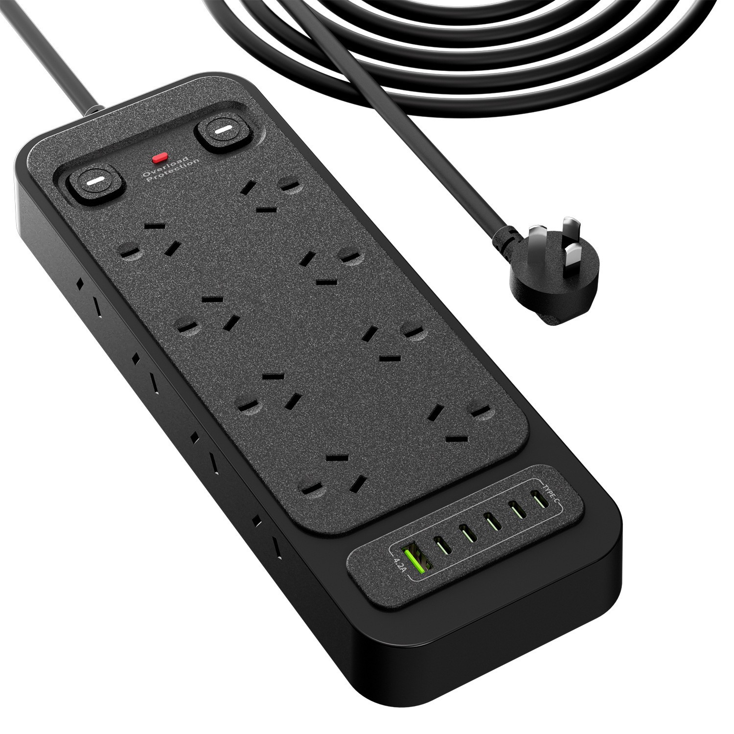 VELORICA 22 in 1 PowerBoard,16 AC Outlets Power Strip with 6 USB Ports,2 Master Switches,1.8M Surge Protected Extension Lead for Home Office(Black)