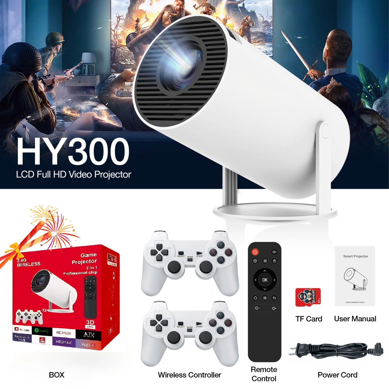 VELORICA Game Console with Projector,Plug and Play TV Video Game Stick,4K HD Portable with 10000+ Games,Wireless Controllers,WiFi HDMI Output