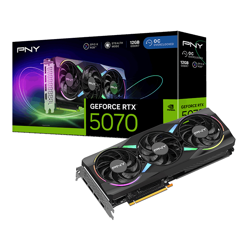 PNY GeForce RTX 5070 ARGB Epic-X OC 12GB Triple Fan Graphics Card (VCG507012TFXXPB1-O)