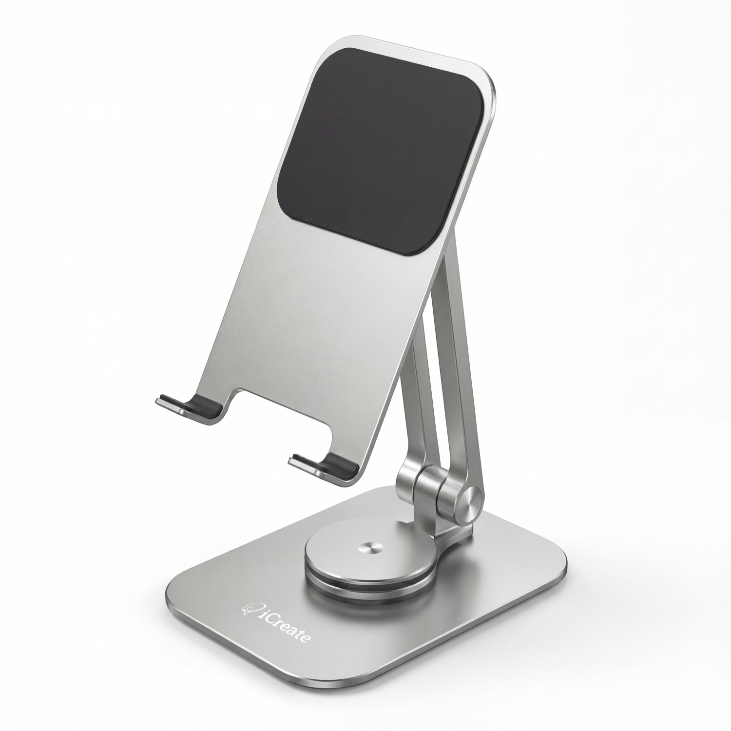 Phone Desktop Stand Aluminum Holder 360° Rotation and Foldable - Silver