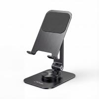 Phone Desktop Stand Aluminum Holder 360° Rotation and Foldable - Black